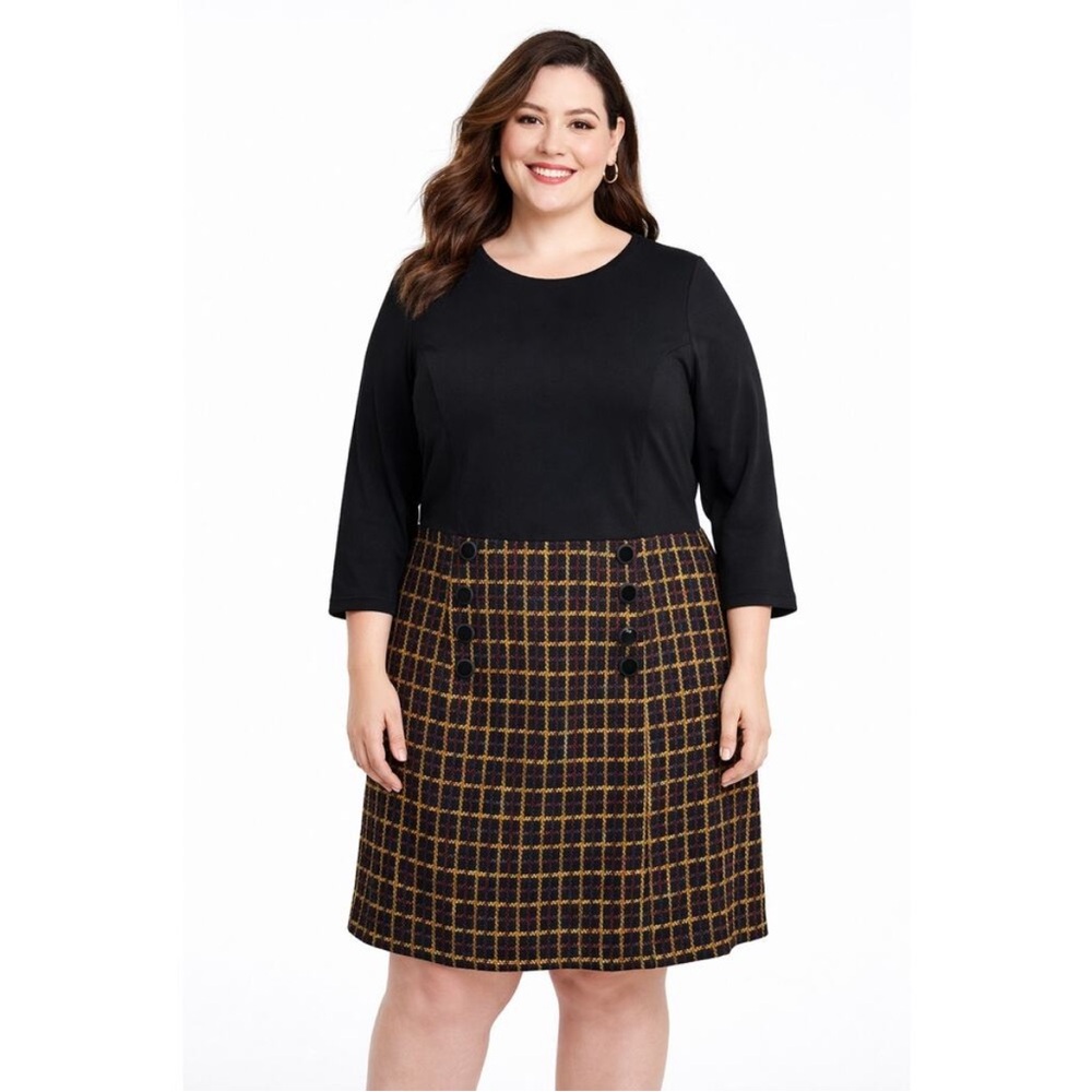 Anthropologie Hutch Twofer Preppy Black & Plaid Knee Length Dress